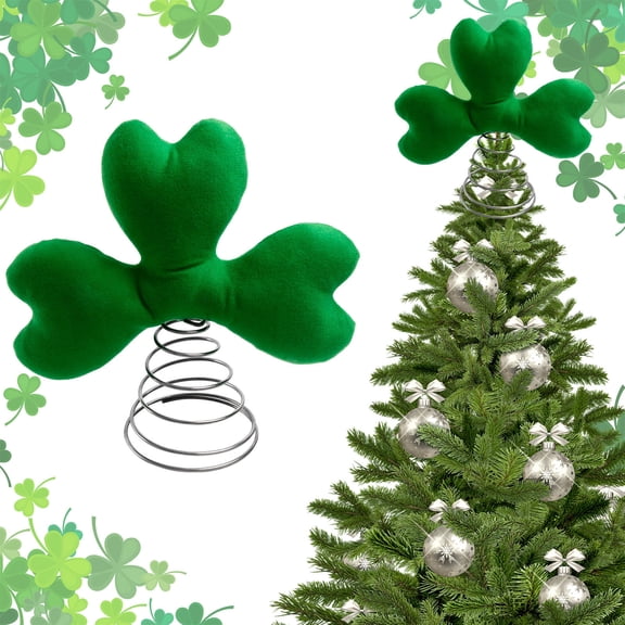 DAMAI 11 Inch Green Shamrock Tree Topper St Patricks Day Decorations Indoor Outdoor Irish Lucky Clover Tree Toppers for Christmas Spring Wedding Holiday Tabletop Ornaments Home Party Supplies