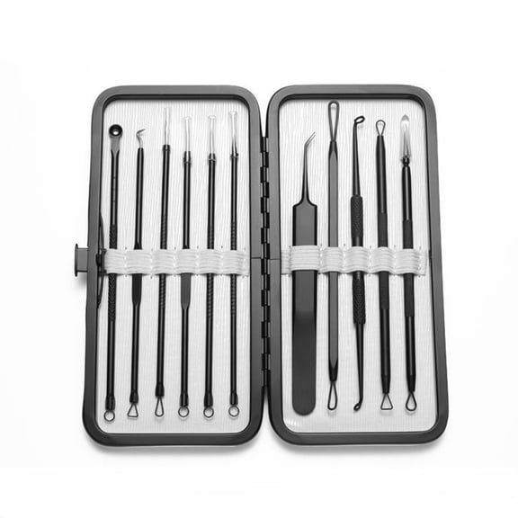 DAMAI 11 Pcs Metal Acne-Removal Blemish Tool Set - Blackhead Remover Pimple Popper Tool Acne Comedone Zit Extractor Kit for Nose Facial Pore, Blemish Whitehead Extraction Popping Needle