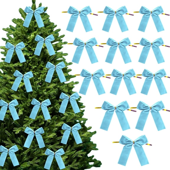 DAMAI 12 Pcs Blue Velvet Twist Tie Bows, 3.35x3.35 Inch Premade Velvet Bows for Gift Wrapping, Christmas Tree, Velvet Ribbon Gift Bows for Tree Wreath, Gifts and Holiday Home Decoration