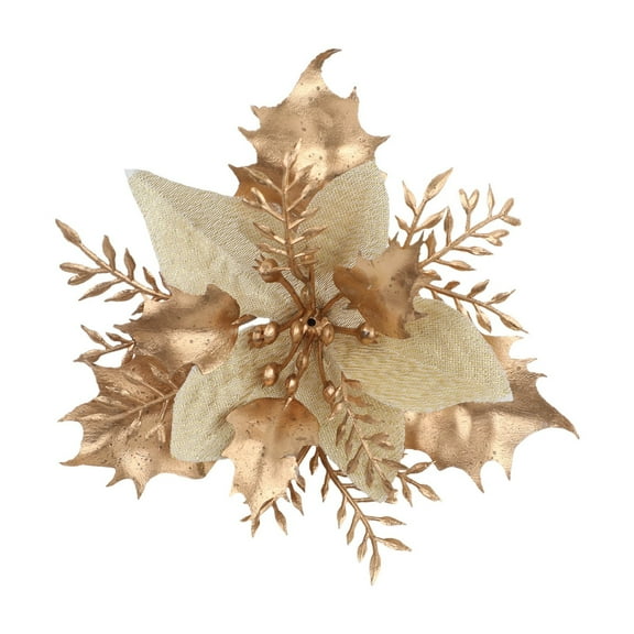 DAMAI 12 Pcs Christmas Artificial Flowers Heads with Clips - Poinsettia Flowers Artificial 4.7" Red Gold Christmas Flower for DIY Wreath Xmas Tree New Year Party Ornament Wedding