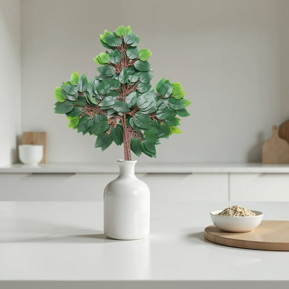 DAMAI 12 Pcs Ficus Leaves Artificial Branches, Plastic Green Fig Branches,Faux Greenery Plant Spray for Wedding Arch DIY Wreath Home Décor