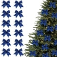 thumbnail image 1 of DAMAI 12 Pcs Glittered Bows for Christmas Tree 4 Inch Twist Tie Bows Sparkling Pre-Made Bow Ornaments for Xmas Tree Bow Holiday DIY Crafts Indoor Party Home Decor(Blue), 1 of 8