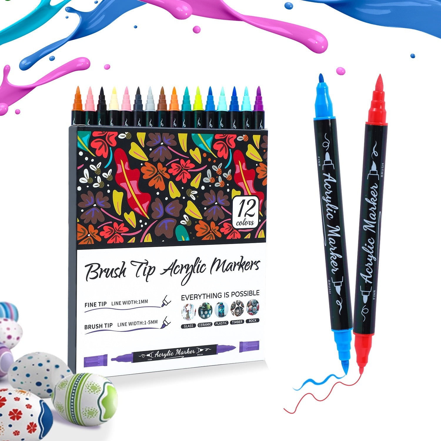 DAMAI 12 Pcs Nail Art Pens Set, Nail Polish Pens Quick-Drying Nail Art Markers Acrylic Paint Nail Point Graffiti Dotting Liner Pen, Quick Drying Long Lasting Paint Markers for Nail Art at Home