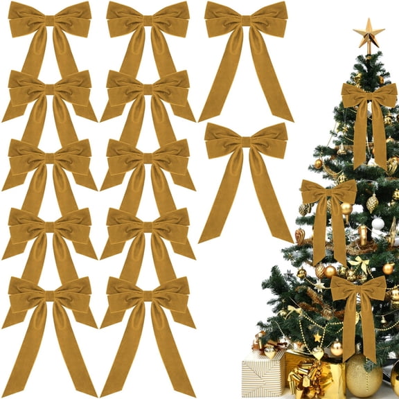 DAMAI 12 Pcs Velvet Bows with Twist Tie 13 Inch Double-layer Extended and widened Pre-Tied Vintage Christmas Velvet Ribbon Bows for Wreath Garland Tree Decorations Indoor Outdoor Holiday Decor