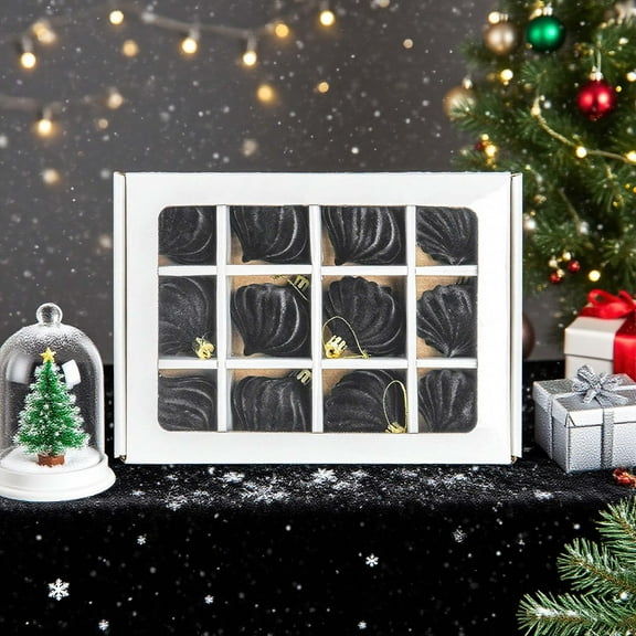 DAMAI 12 Pcs Velvet Christmas Ornament Set, 2.36inch Flocked Onion-Shaped Plus Hanging Decorations Matte Shatterproof Plastic Xmas Tree Bulbs for Festival Holiday Party Decor (Gray)