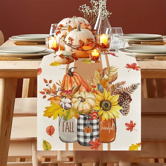 DAMAI 13x72 Inch Turkey Pumpkins Maple Leaves Thanksgiving Table Runner Decor,Seasonal Fall Harvest Holiday Kitchen Dining Decoration for Indoor Outdoor Table Home Party Decor
