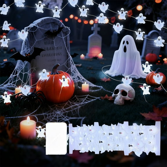 DAMAI 16.4ft Halloween Decoration Ghost String Lights, Spooky Led String Lights, Halloween Ambient Lighting, Wide Application Range for Yard Railings Pathway Wall Window