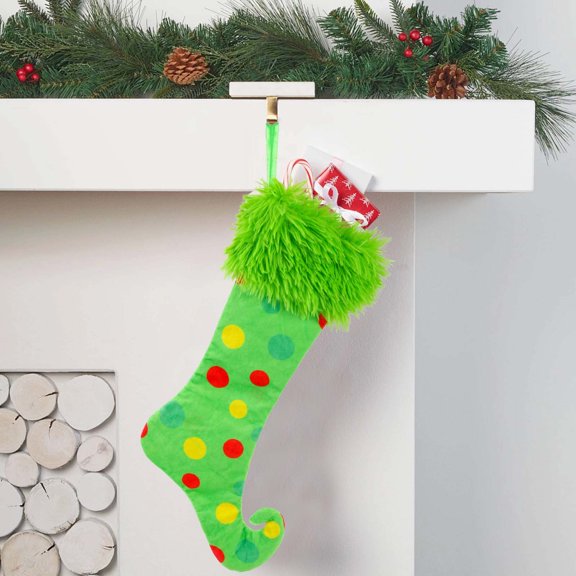 DAMAI 17 inch Christmas Stockings,Green Faux Fur Xmas Stockings,Hanging Green Christmas Stockings Treat Bag,Cozy Hanging Stockings Candy Pouch Holder for Fireplace Gift