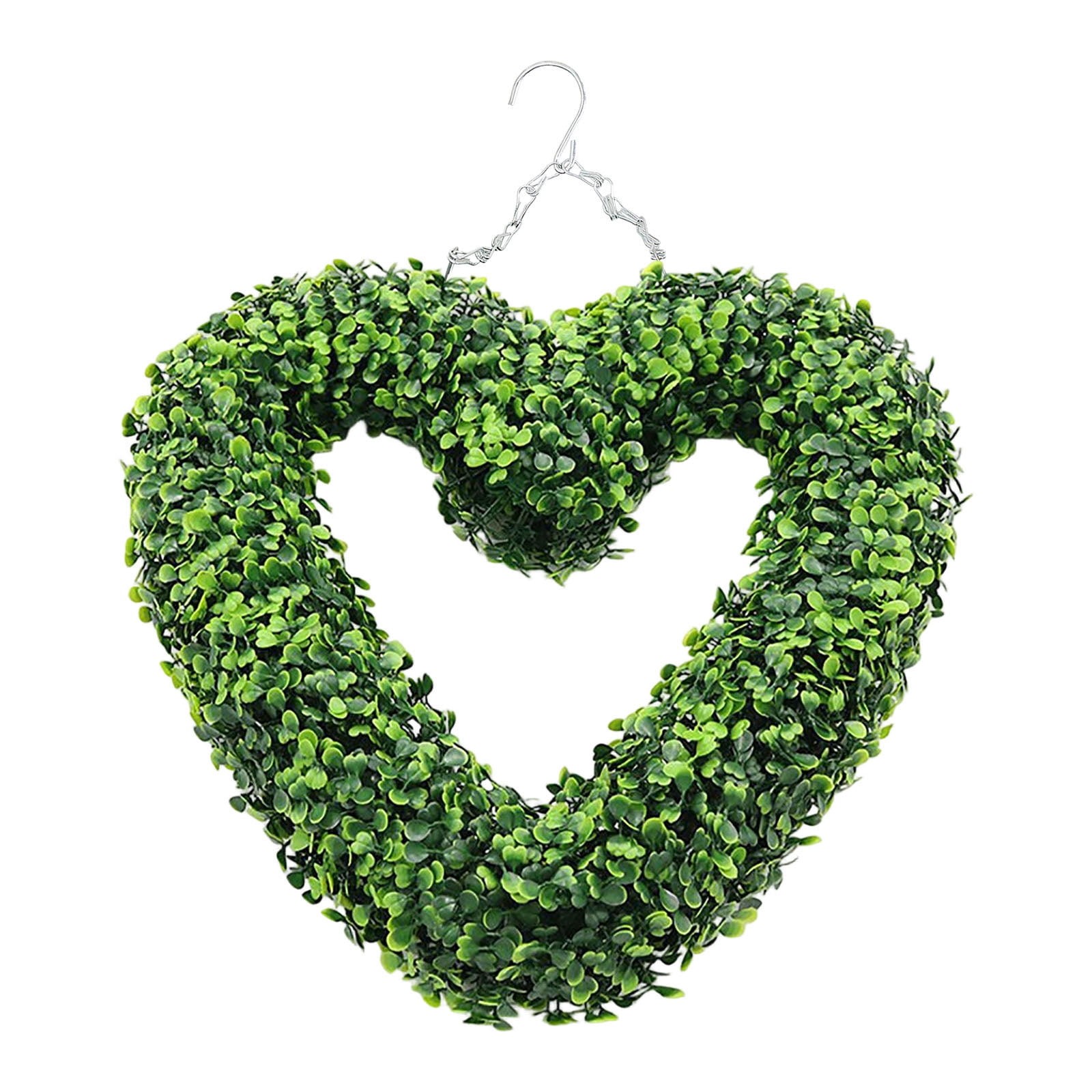 DAMAI 17in Valentine's Day Heart Wreath, Artificial Boxwood Greenery Wreath, Romantic Wedding Decoration,Valentine's Day Gift Door Wall Hanging Window Wedding Party Decoration
