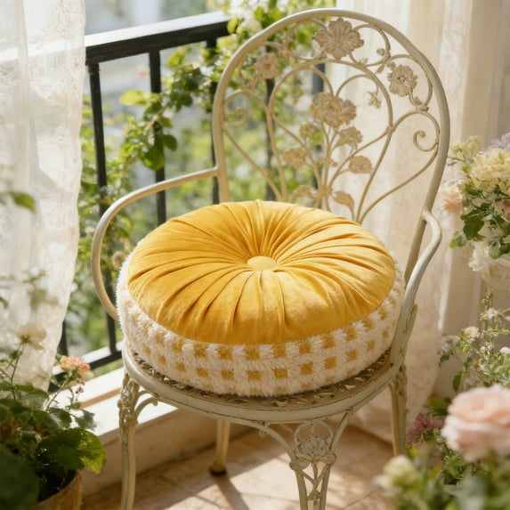DAMAI 18 in Velvet Pleated Throw Pillow Vintage Pumpkin Floor Boho Accent Chair Cushion Gift for Couch Sofa Chair Bed Home Decoration