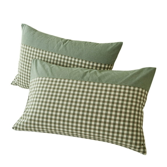 DAMAI 19"×29" Set of 2 Green Gingham Pillowcases,Farmhouse Standard Size Pillow,Shams Buffalo Green Plaid Pillowcases,Grid Checkered Gingham Washed Cotton Pillow Covers with Envelope Closure