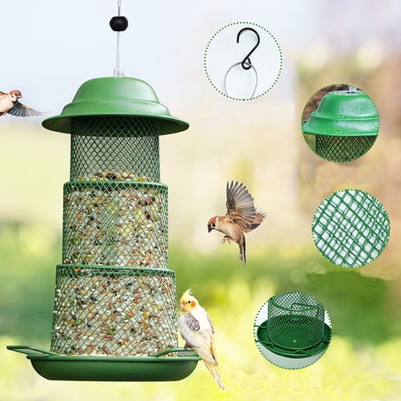 DAMAI 19.5" Compatible For Outdoor Retractable Bird Feeder Round/Square Squirrel Proof Metal Mesh Design Hanging Feeding Cage Pet Birds Supplies(Square)