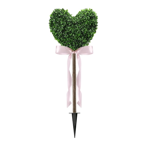 DAMAI 2.5 Ft Boxwood Heart Topiary Outdoor, Valentine's Day Heart Shaped Topiary Trees with Bow, Artificial Greenery Decorations Planter Pots, Faux Plant for Indoor & Home Decor