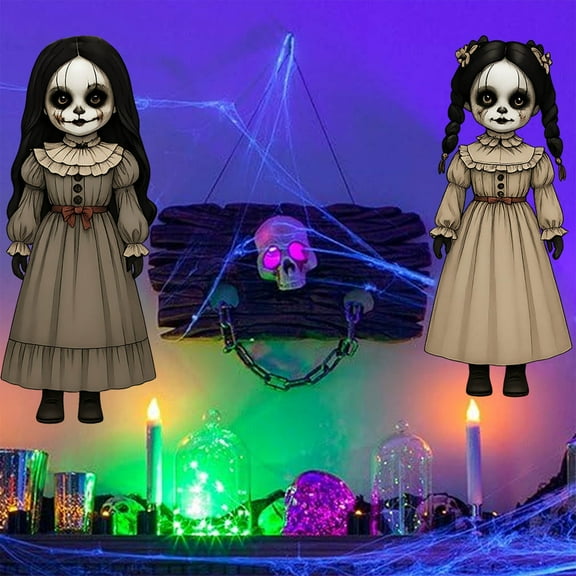 DAMAI 2 Pack Halloween Horror Dolls Yard Signs,Gothic Garden Yard Decor Pole Mounted Plastic Figures,23 in Creepy Stakes Scary Silhouette Decor for Pathway Graveyard Yard