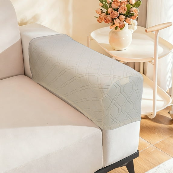 DAMAI 2 Pcs Diamond Pattern Stretch Armrest Covers, Soft Armchair Slipcovers Couch Recliner Arm Cover for Chair Sofa Protector, White