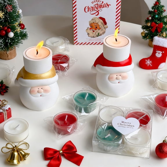 DAMAI 2 Pcs Santa Claus Tealight Holder, Home Seasonal Centerpiece Seasonal with 4 Tealight Candle, Christmas Candle Holder for Desk, Bedroom