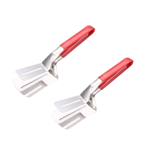 DAMAI 2 Pcs Spatula Tongs for Flipping, Stainless Steel Grill Clamp Spatula Flipper, Anti-Scald Extended Handle Spatula Tongs, Slotted Double Spatula, For Flipping Steak Fish Hamburger BBQ Pizza