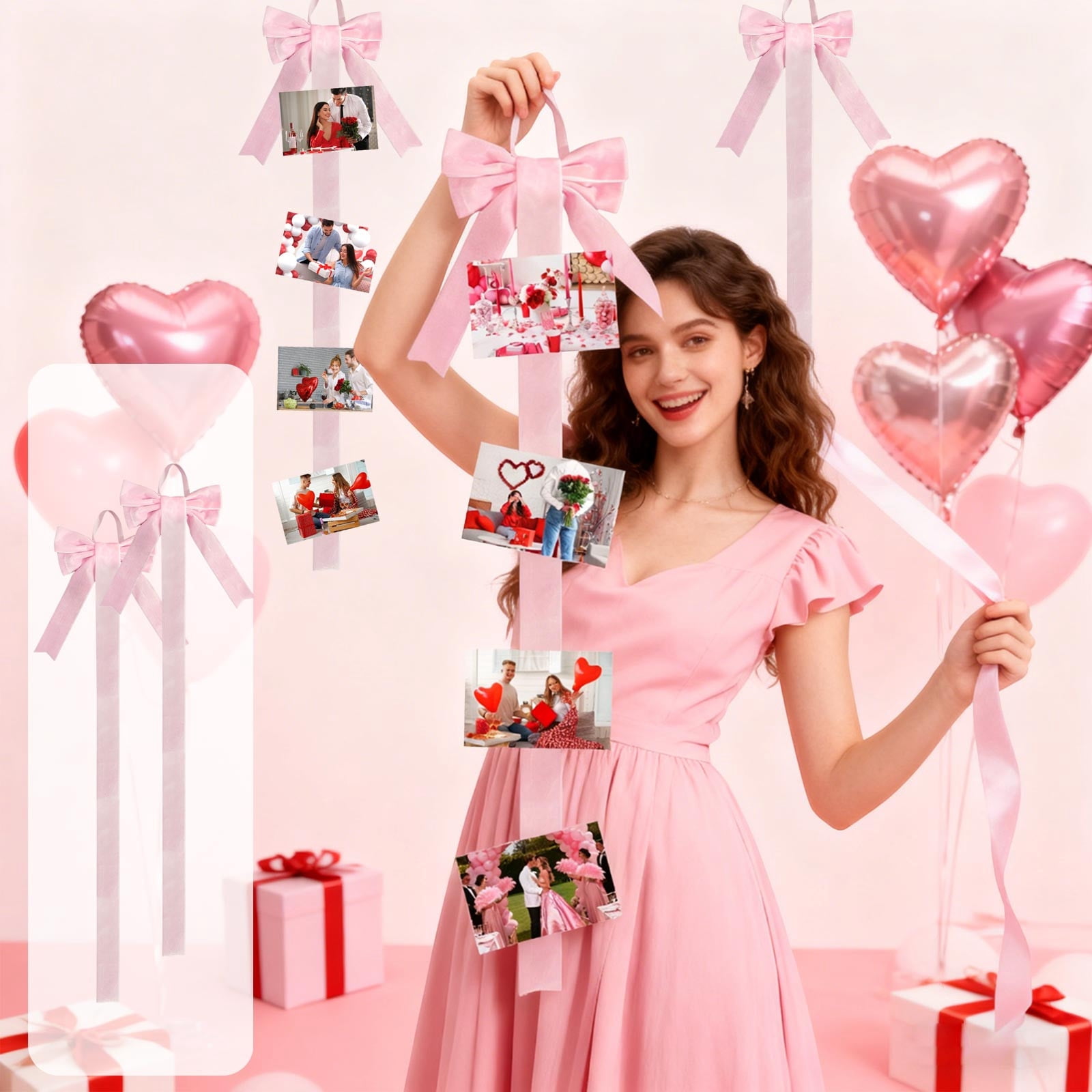 DAMAI 2 Pcs Valentines's Day Bow Decoration, Pink Velvet Flocking Photo ...