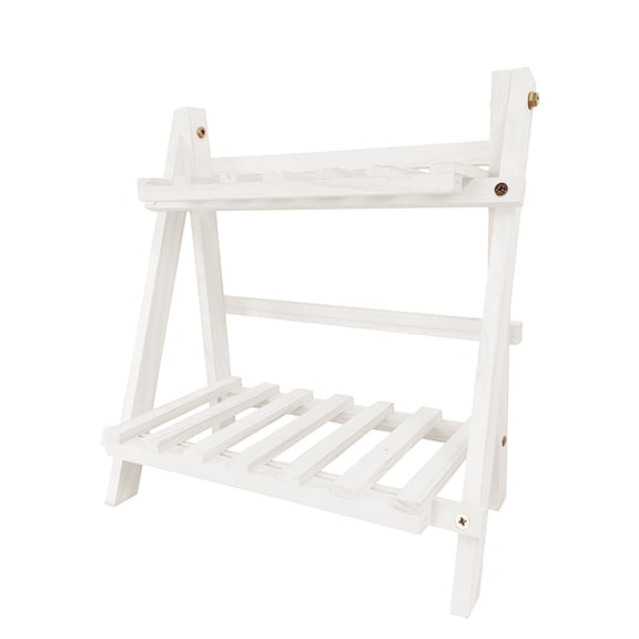 DAMAI 2-Tier Foldable Wooden Desktop Storage Shelf,Mini Ladder Shelves Plant Stand Decorative Storage Rack Display Shelf for Patio Garden Corner Balcony and Bedroom White Floral Decor