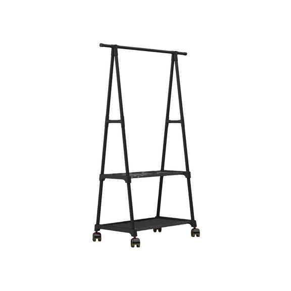 DAMAI 2 Tier Garment Racks Triangle Metal Clothes Rack,Save Space Display Stand On Wheels Hanging Rack,Commercial Clothing Rack for Hanging Clothes with Bottom Storage Area (Black)