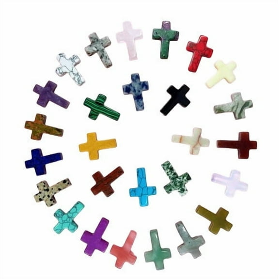 DAMAI 20 Pcs Cross Crystal Stone Natural Crystal Gemstone, 1'' Natural Crystal Gemstone Cross Shaped Worry Stones, Charm Palm Pocket Quartz Gift Valentines Easter Decor