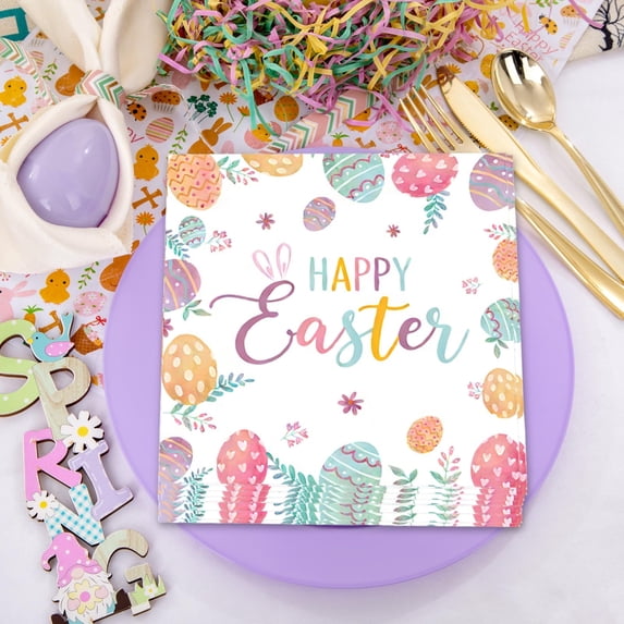 DAMAI 20 Pcs Easter Day Tissue - Colorful Eggs Pattern Disposable Dinnerware for Spring Celebrations Picnic Favors(Paper Tissue )