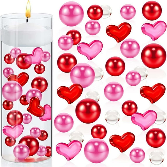 DAMAI 2016 Pcs Valentine's Day Vase Filler Pearl, Pink and Red Pearl Beads Heart Floating Vase Fillers,Transparent Vase Filler Pearl Decoration for Wedding Valentine's Day Decoration