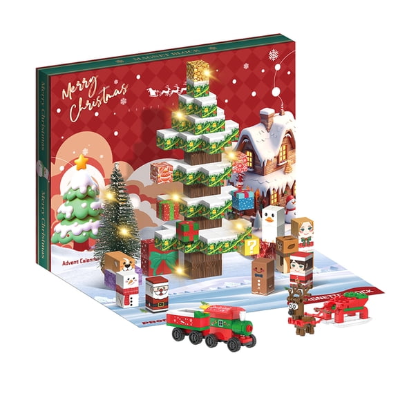 DAMAI 2025 Christmas Advent Calendar Magnetic Building Blocks Set, 24 Days Holiday Countdown Calendar Magnetic Christmas Trees Bricks Building Toys Kit, Building Blocks Toys Calendar
