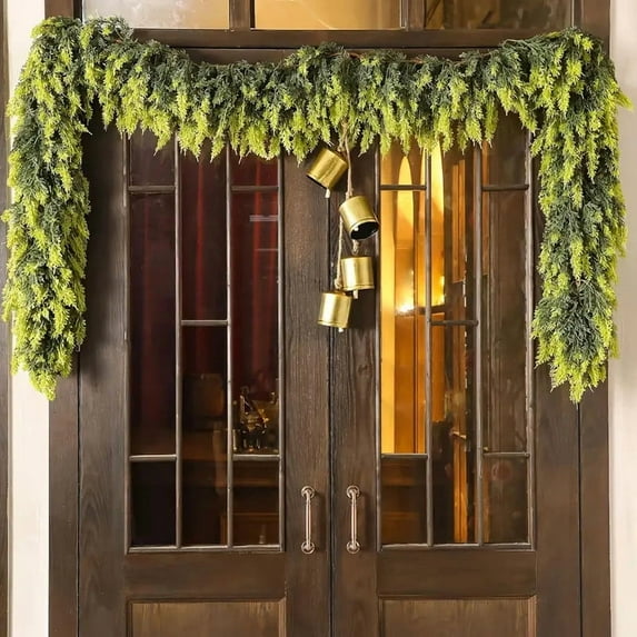 DAMAI 2025 Christmas Artificial Cypress Leaf Vine Wreath, 6 Ft Dense Pines Realistic Touch Norfolk Garland Ornaments, Christmas Garland for Holiday Mantle Fireplace Table Home