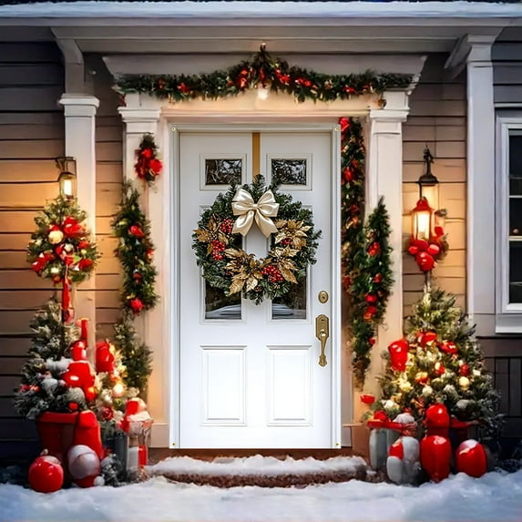 DAMAI 2025 Christmas and Halloween Front Door Decoration,35x79 in Non-Elastic Peach Skin Fabric Santa Claus Front Door Cover Xmas Hanging Banner,Santa Background for Home Holiday Christmas Decoration