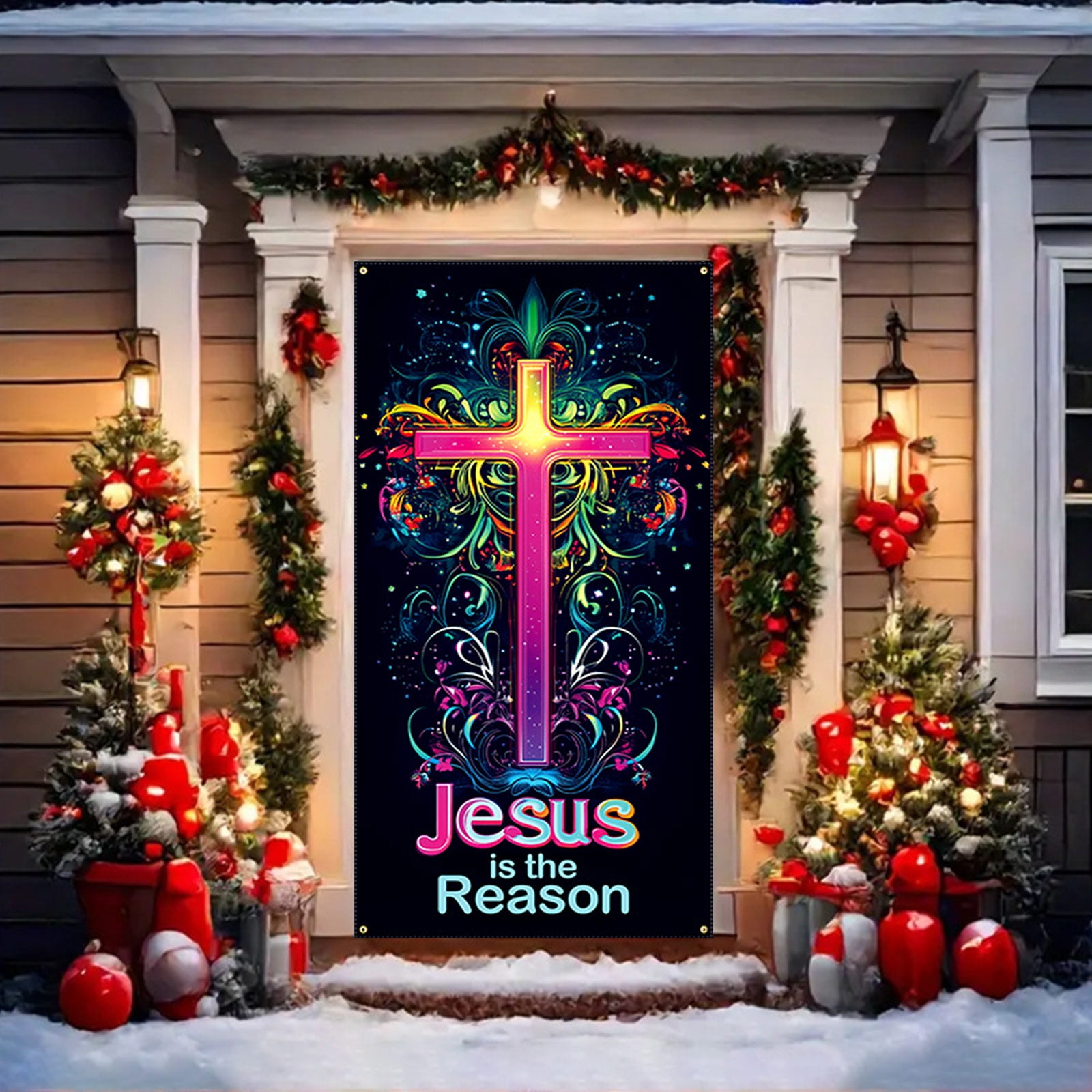 Mbvtdt 2025 Christmas And Halloween Front Door Decoration Classic Santa Style Christmas Door Cover Christmas Door Covers For Front Door Holiday Decor