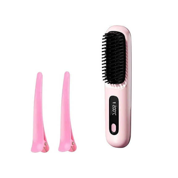 DAMAI 2025 Cordless Hair Straightener Brush – 3 Heat Settings, Portable Straightener Brushs for Travel with LCD Temperature Display, Fast Heating Cordless Mini Hair Brushs (Black)