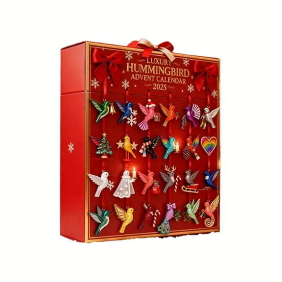 DAMAI 2025 Hummingbird Advent Calendar, 24-Day Hummingbird Decorated Christmas Countdown Calendar, Acrylic 2D Bird Hanging Decorations for Christmas Tree, Holiday Home Decor for Bird Lover