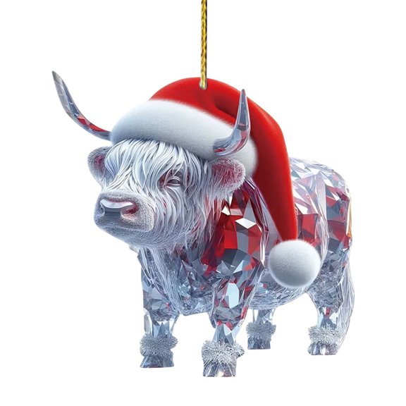DAMAI 2025 New Diamond Crystal Critter Animals Pendant, Colourful Acrylic Car Interior Decorations Keychain Tag Pendant, Christmas Gifts for Christmas Tree Decoration(Highland cattleg)