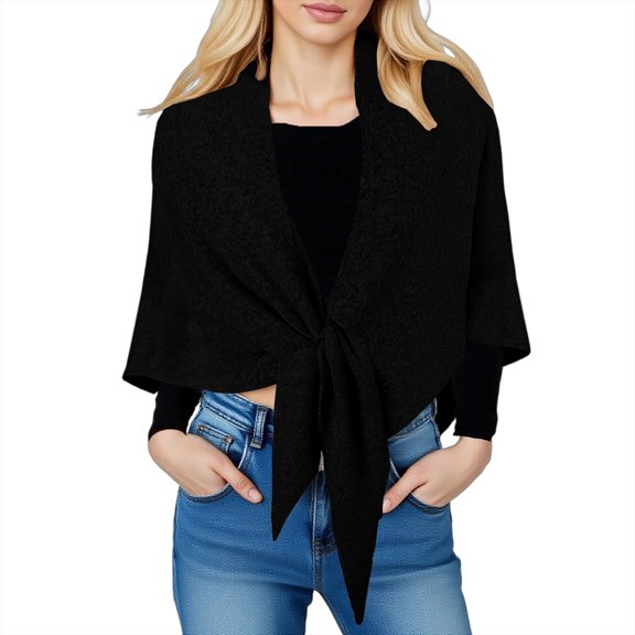 DAMAI 2025 New Pashmina Wraps for Women, Women’s Solid Color Triangle Shawl Scarf, Knitted Knotted Cardigan Cape Soft Triangle Scarf Wrap, Casual Versatile Scarf for All Seasons