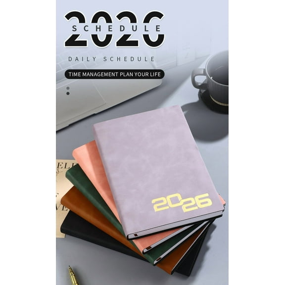 DAMAI 2026 Daily Planner Journal Faux Leather Cover Thick Paper Portable Calendar Organizer for Work School Office Weekly Monthly Schedule Book with No Ink Bleed(Pink)