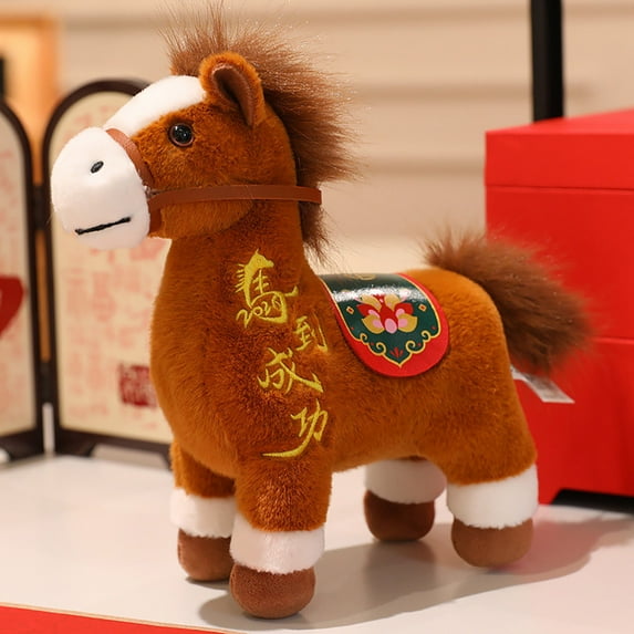 DAMAI 2026 Horse New Year Plush Mascot Horse Statue Tabletop Ornament, Spring Festival Stuffed Animal Ornament for Car, Blessing Souvenir Home Office Store Restaurant Tabletop Decors, Red