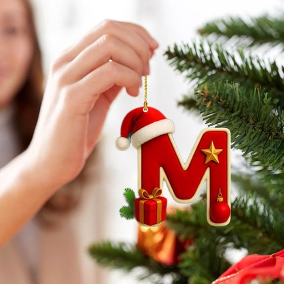 DAMAI 2026 New Initial Christmas Ornaments With Santa Hats And Gift Boxes for Tree Decorations, 26 Letter Decorative Hanging Christmas Alphabet Letters DIY Craft Ornaments for Christmas Tree