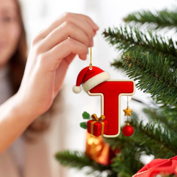 DAMAI 2026 New Initial Christmas Ornaments With Santa Hats And Gift Boxes for Tree Decorations, 26 Letter Decorative Hanging Christmas Alphabet Letters DIY Craft Ornaments for Christmas Tree