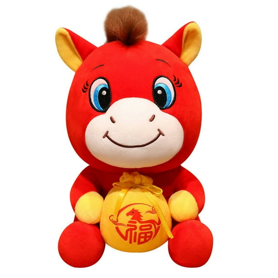 DAMAI 2026 Year of The Horse Mascot Decoration – 15.7" Chinese Zodiac Horse Ornament with Auspicious “Fu” Bag, Plush Festival Figurine for Lunar New Year, Spring Festival