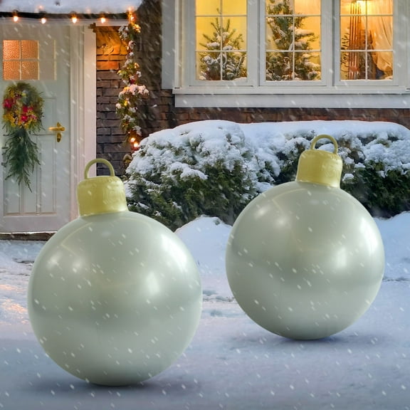 DAMAI 23.6 Inch Giant PVC Inflatable Christmas Ball Ornaments, Solid Color Smooth Surface Inflatable Christmas Ball Ornaments for Xmas Outside Holiday Lawn Porch Decorations