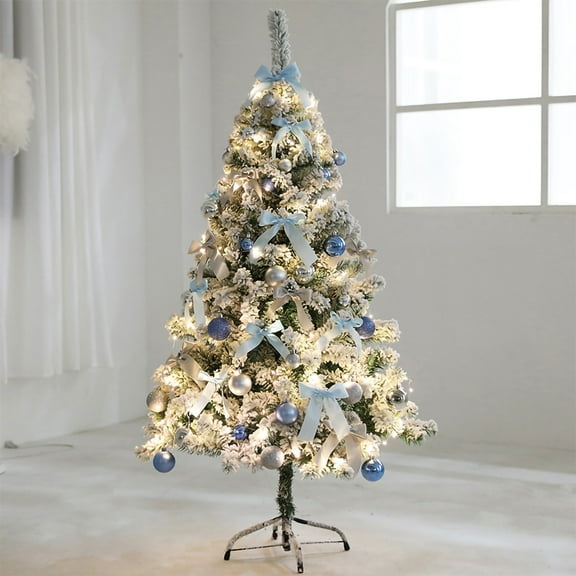 DAMAI 23.6" Pre-lit Christmas Tree Snowy Christmas Tree Warm White Metal Led Fiber Optic Holder Party Decoration PVC Premium for Christmas Decorations for Home Office Shopping Bar