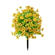 DAMAI 23.6in Artificial Violet Ball Topiary Trees with Ground Spikes,2025 New Artificial Flowers Decoration for Outdoors,Fade Resistant Faux Artificial Shrubs Tree for Front Porch DecorYellow