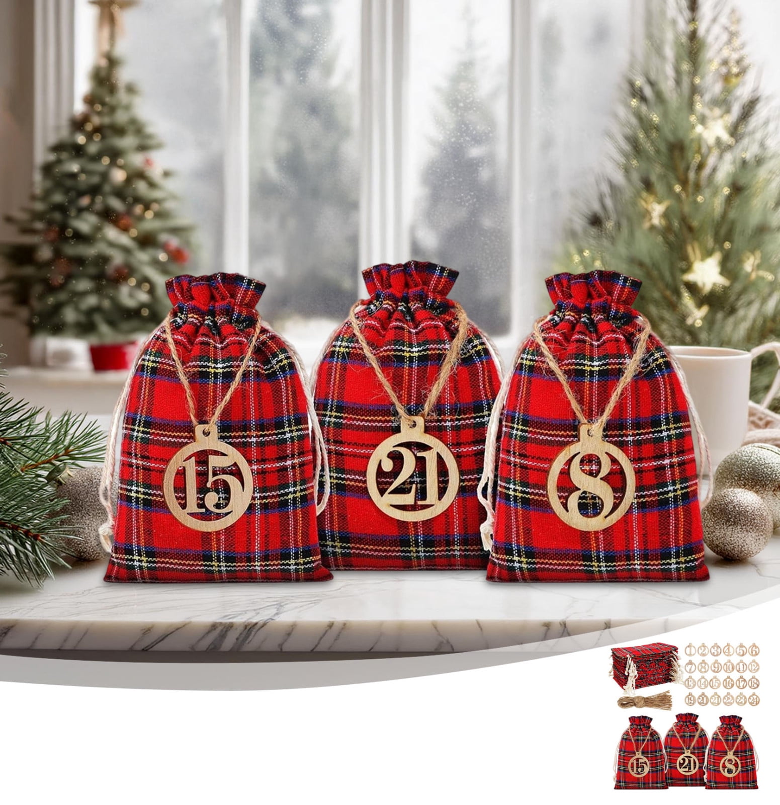 DAMAI 24 Pcs Christmas Advent Calendar Bags 24 Days Countdown Calendar ...