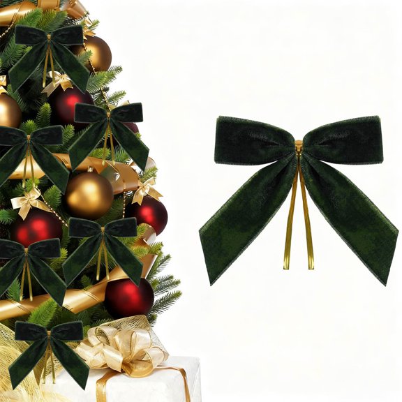 DAMAI 24 Pcs Olive Green Small Velvet Christmas Bows, Vintage Velvet Ribbon Twist Tie Bows for Treat Bag Bakery Candy Bags, Home Decor 1"W,3.5 x 3.5 inch