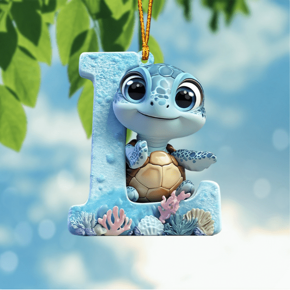 DAMAI 26 Letters Adorable Sea Turtle Christmas Tree Decoration Pendant, Marine Life Theme Alphabet Christmas Hanging, Christmas Letters Ornaments A to Z Ornament Letters Decorative Hanging