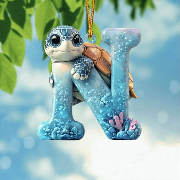 DAMAI 26 Letters Adorable Sea Turtle Christmas Tree Decoration Pendant, Marine Life Theme Alphabet Christmas Hanging, Christmas Letters Ornaments A to Z Ornament Letters Decorative Hanging