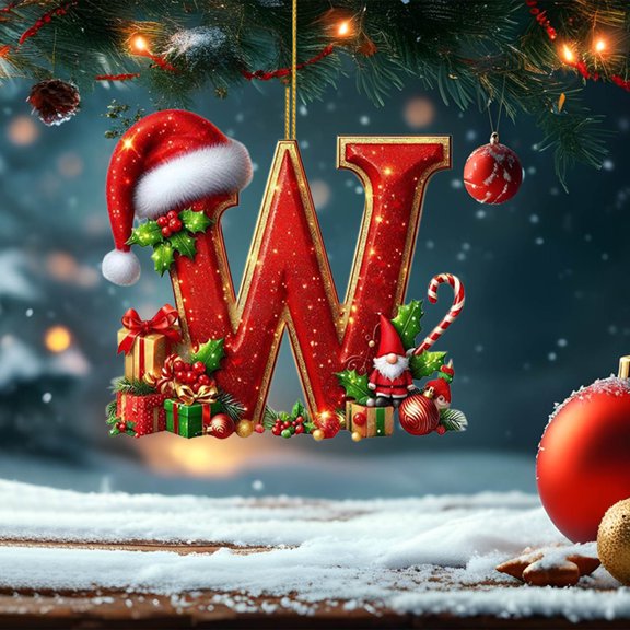 DAMAI 26 Pcs Initial Christmas Ornaments for Tree Decorations, 2D Acrylic Personalized Gnomes Decorative Monogram Pendants with Santa Hat, Christmas Hanging Decorations for DIY Crafts Xmas Home Decor