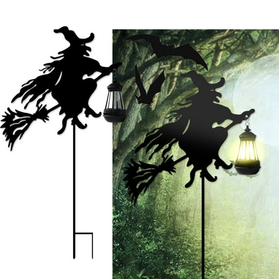 DAMAI 29 inch Halloween Witch Silhouette Stake,Solar Garden Stake with Witch Silhouette,Solar Lantern Flying Witch Garden Stake Lights for Lawn Patio Yard Pathway Driveway Landscape Decoration