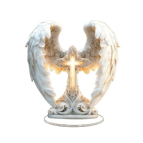 DAMAI 2D Acrylic Graceful The Cross Prayer Wings Angel Figurine, 2025 New Gorgeous Angel Wings Cross Decoration for Desk and Living Room Decoration, Garden Angel Statues for Mother's Day